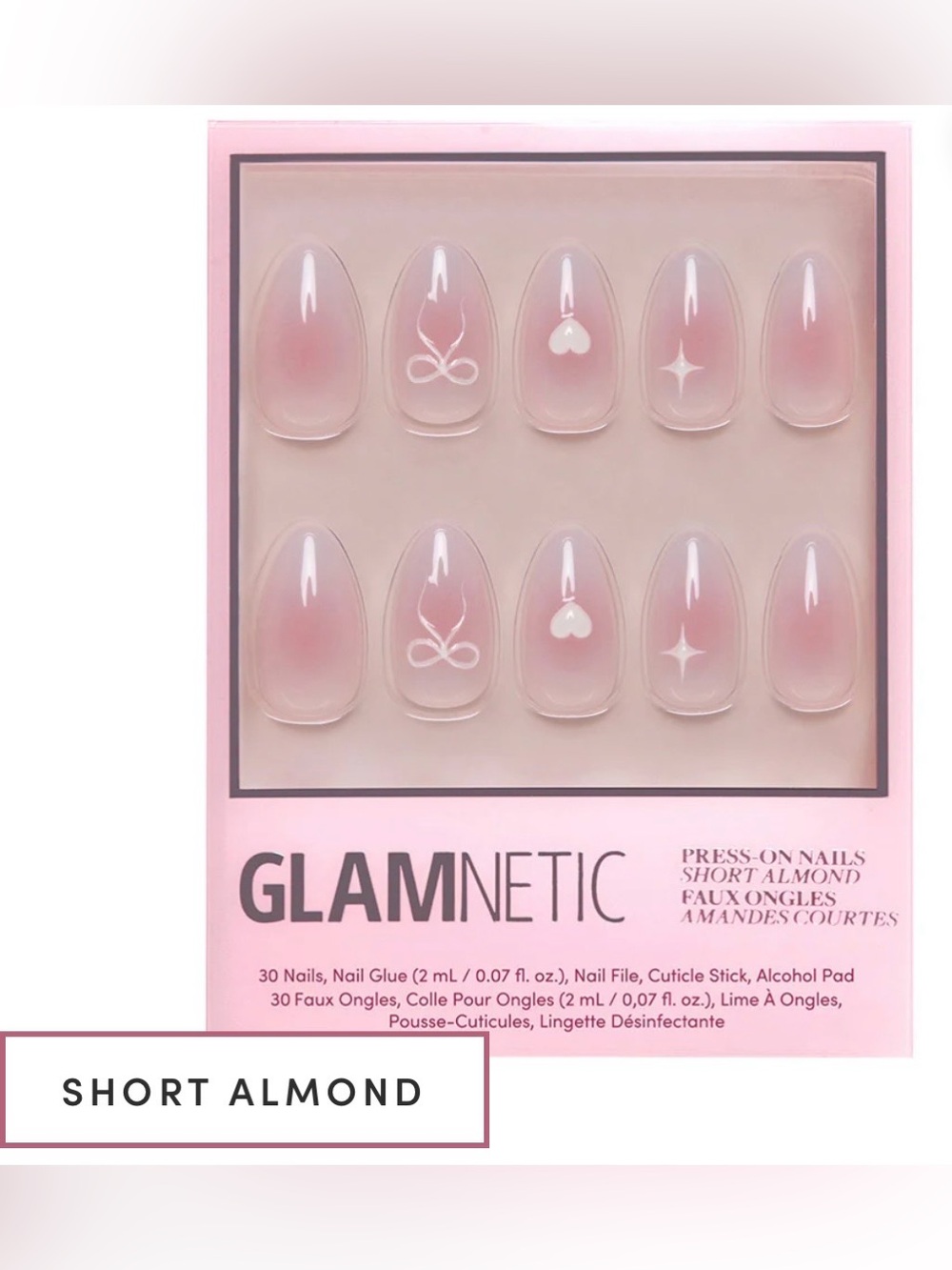 GLAMNETIC Short Almond Press-On Nails - Lovers Knot NIB - Picture 1 of 14